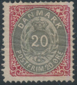 20 re rd gr med stor perlefejl AFA 2000 1875 Danmark AFA 28z